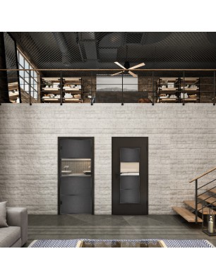 Ganzglastür Loft Schwarzeisen Genietet 26 auf Klarglas | Glastuershop24