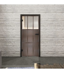 Ganzglastür Loft Rosteisen Genietet 23 auf Klarglas | Glastuershop24
