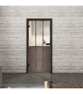 Ganzglastür Loft Rosteisen Genietet 24 auf Klarglas | Glastuershop24