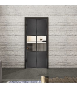 Ganzglastür Loft mit schwarzem Geniet-Design | Glastuershop24