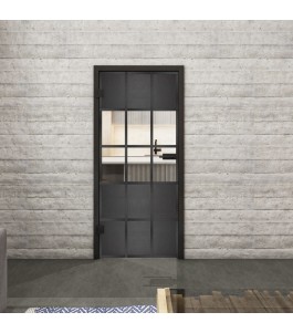 Ganzglastür Loft Schwarzeneisen Genietet 31 auf Klarglas | Glastuershop24