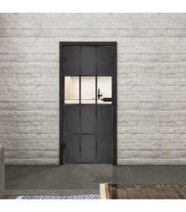 Ganzglastür Loft Schwarzeisen Genietet 32 auf Klarglas | Glastuershop24