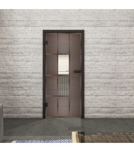 Ganzglastür Loft Rosteisen genietet 35 auf Klarglas | Glastuershop24