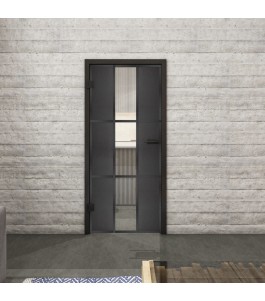Ganzglastür Loft Schwarzeisen Genietet 36 auf Klarglas | Glastuershop24