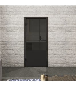 Ganzglastür Loft Schwarzlack 03 auf Grauglas | Glastuershop24