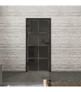 Ganzglastür Loft Rosteisen Genietet 06 auf Grauglas | Glastuershop24