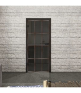 Ganzglastür Loft Rosteisen Genietet 10 auf Grauglas | Glastuershop24
