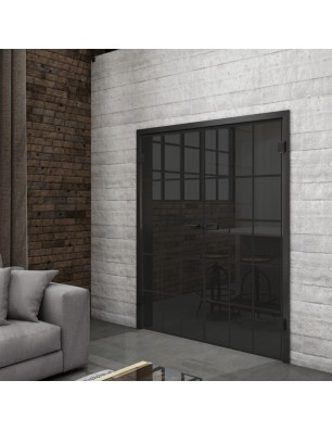 Ganzglastür Loft Schwarzlack 09 auf Grauglas | Glastuershop24