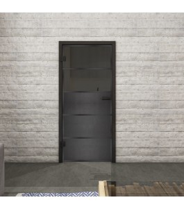 Ganzglastür Loft Schwarzeisen Genietet 13 auf Grauglas | Glastuershop24