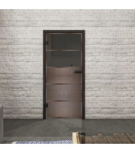 Ganzglastür Loft Rosteisen Genietet 13 auf Grauglas | Glastuershop24