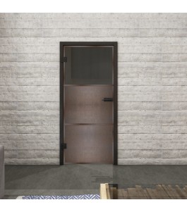 Ganzglastür Loft Rosteisen Genietet 15 auf Grauglas | Glastuershop24