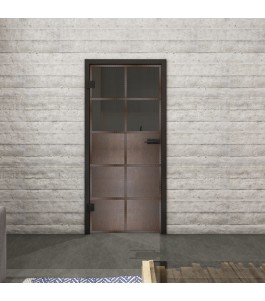 Ganzglastür Loft Rosteisen Genietet 17 auf Grauglas | Glastuershop24