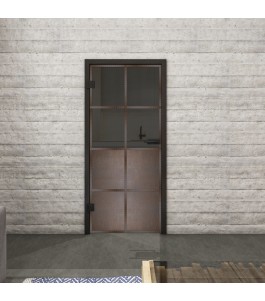 Ganzglastür Loft Rosteisen Genietet 18 auf Grauglas | Glastuershop24