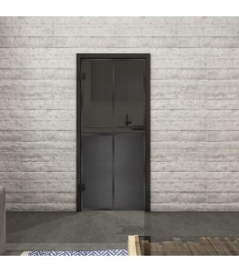 Ganzglastür Loft Schwarzeisen Genietet 20 auf Grauglas | Glastuershop24