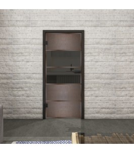 Ganzglastür Loft mit Rosteisen auf Grauglas | Glastuershop24