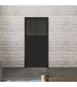 Ganzglastür Loft Schwarzlack 25 auf Grauglas | Glastuershop24