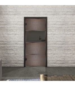 Ganzglastür Loft Rosteisen Genietet 26 auf Grauglas | Glastuershop24