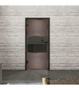 Ganzglastür Loft Rosteisen Genietet 27 auf Grauglas | Glastuershop24