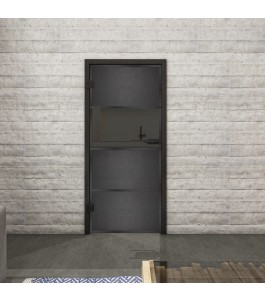 Ganzglastür Loft auf Grauglas mit Genietet 26 | Glastuershop24