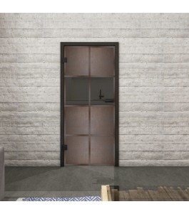 Ganzglastür Loft Rosteisen Genietet 29 auf Grauglas | Glastuershop24