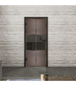 Ganzglastür Loft Rosteisen Genietet 30 auf Grauglas | Glastuershop24