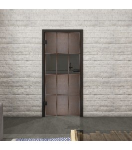 Ganzglastür Loft Rosteisen Genietet 32 auf Grauglas | Glastuershop24