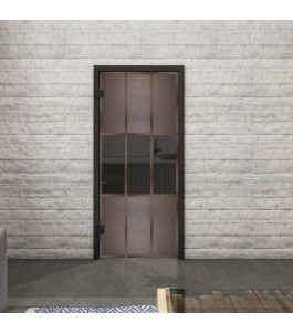 Ganzglastür Loft Rosteisen Genietet 33 auf Grauglas | Glastuershop24