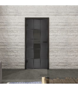 Ganzglastür Loft Schwarzeisen Genietet 34 auf Grauglas | Glastuershop24