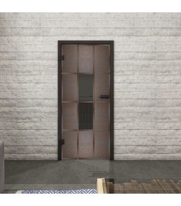 Ganzglastür Loft Rosteisen Genietet 35 auf Grauglas | Glastuershop24
