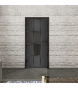Ganzglastür Loft mit Schwarzeisen-Geniet 35 auf Grauglas | Glastuershop24