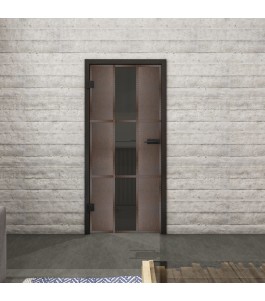 Ganzglastür Loft Rosteisen Genietet 36 auf Grauglas | Glastuershop24