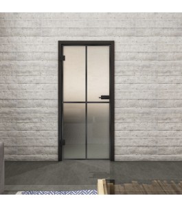 Ganzglastür Loft Schwarzeisen Genietet 08 blickdicht | Glastuershop24