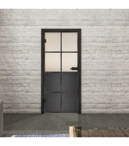 Ganzglastür Loft Schwarzeisen Genietet 18 – blickdichtes Feld | Glastuershop24