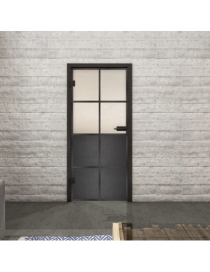 Ganzglastür Loft Schwarzeisen Genietet 18 – blickdichtes Feld | Glastuershop24