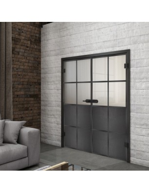 Ganzglastür Loft Schwarzeisen Genietet 18 – blickdichtes Feld | Glastuershop24