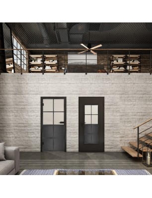 Ganzglastür Loft Schwarzeisen Genietet 18 – blickdichtes Feld | Glastuershop24