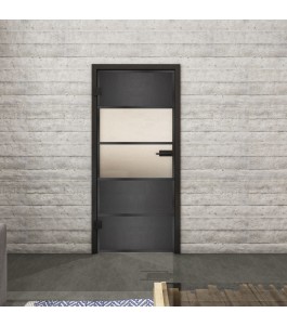 Ganzglastür Loft Schwarzeisen Genietet 25 blickdicht | Glastuershop24