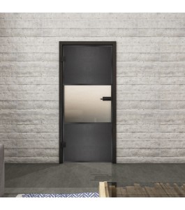 Ganzglastür Loft Schwarzeisen Genietet 27 blickdicht | Glastuershop24
