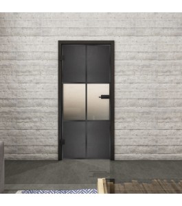 Ganzglastür Loft Schwarzeisen Genietet 30 blickdicht | Glastuershop24