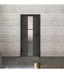 Ganzglastür Loft Schwarzeisen Genietet 36 blickdicht | Glastuershop24