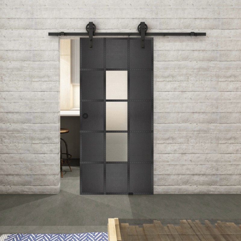 Glasschiebetür BARN-LINE Loft Schwarzeisen Genietet 34 Blickdicht Glasschiebetür BARN-LINE Loft Schwarzeisen Genietet 34 Blickdicht