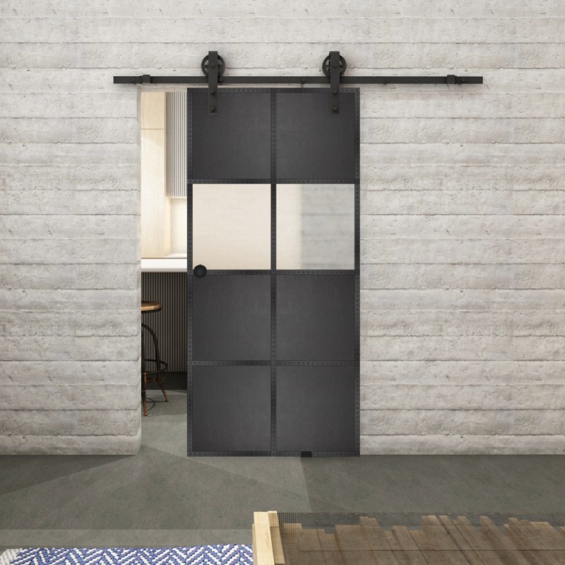 Glasschiebetür BARN-LINE Loft Schwarzeisen Genietet 29 Blickdicht Glasschiebetür BARN-LINE Loft Schwarzeisen Genietet 29 Blickdicht