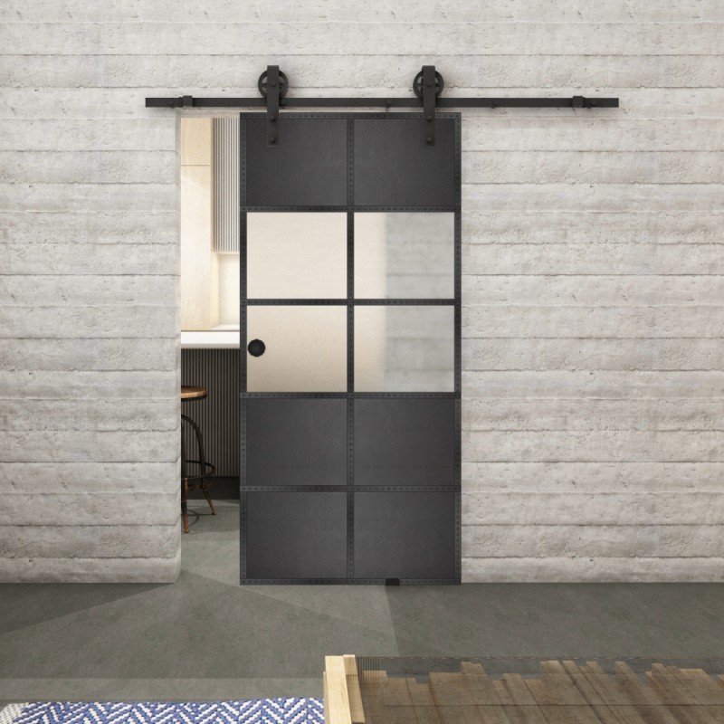 Glasschiebetür BARN-LINE Loft Schwarzeisen Genietet 28 Blickdicht Glasschiebetür BARN-LINE Loft Schwarzeisen Genietet 28 Blickdicht