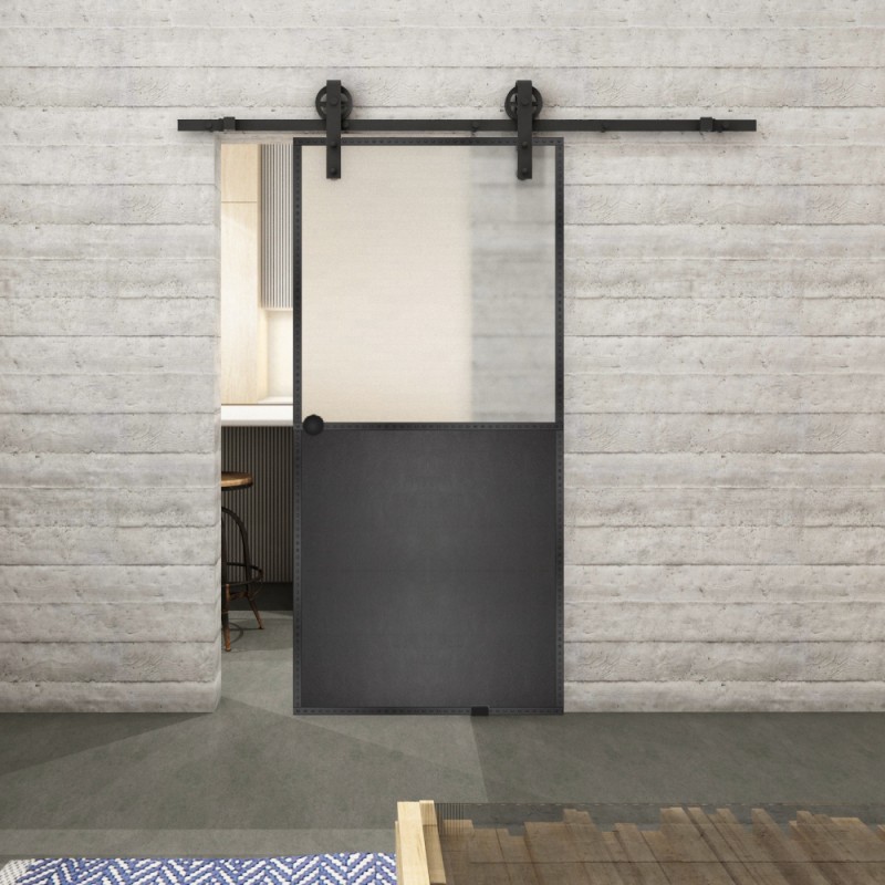 Glasschiebetür BARN-LINE Loft Schwarzeisen Genietet 16 Blickdicht Glasschiebetür BARN-LINE Loft Schwarzeisen Genietet 16 Blickdicht