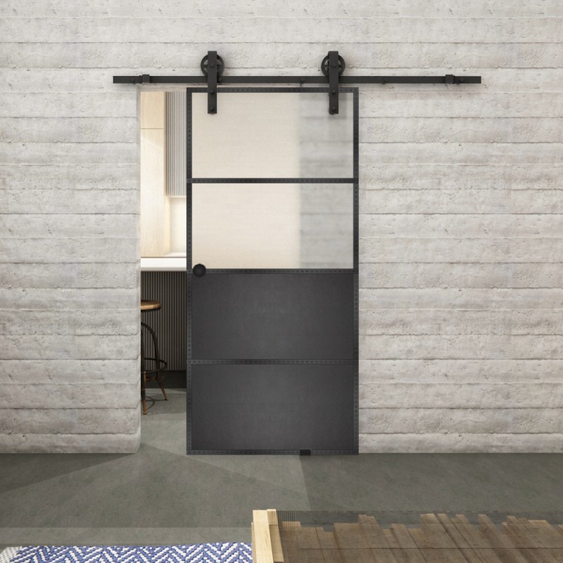 Glasschiebetür BARN-LINE Loft Schwarzeisen Genietet 14 Blickdicht Glasschiebetür BARN-LINE Loft Schwarzeisen Genietet 14 Blickdicht