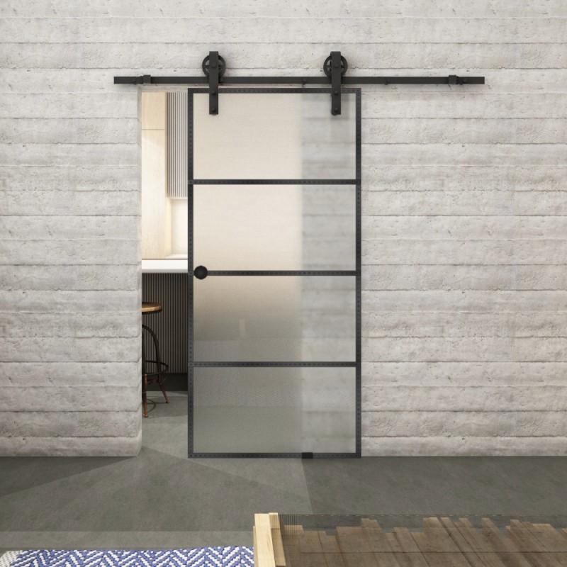Glasschiebetür BARN-LINE Loft Schwarzeisen Genietet 02 Blickdicht Glasschiebetür BARN-LINE Loft Schwarzeisen Genietet 02 Blickdicht