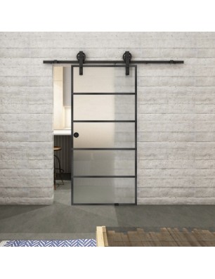 Glasschiebetür BARN-LINE Loft Schwarzeisen Genietet 01 Blickdicht
