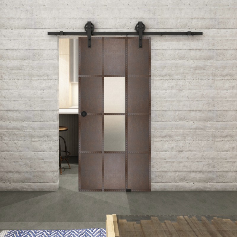Glasschiebetür BARN-LINE Loft Rosteisen Genietet 35 Blickdicht Glasschiebetür BARN-LINE Loft Rosteisen Genietet 35 Blickdicht