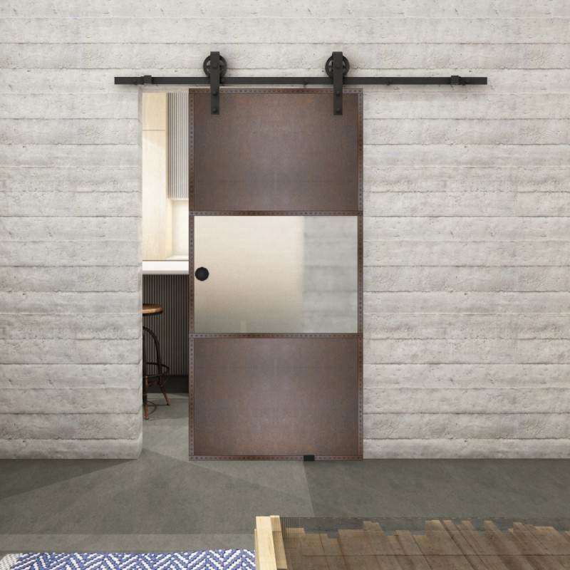 Glasschiebetür BARN-LINE Loft Rosteisen Genietet 27 Blickdicht Glasschiebetür BARN-LINE Loft Rosteisen Genietet 27 Blickdicht