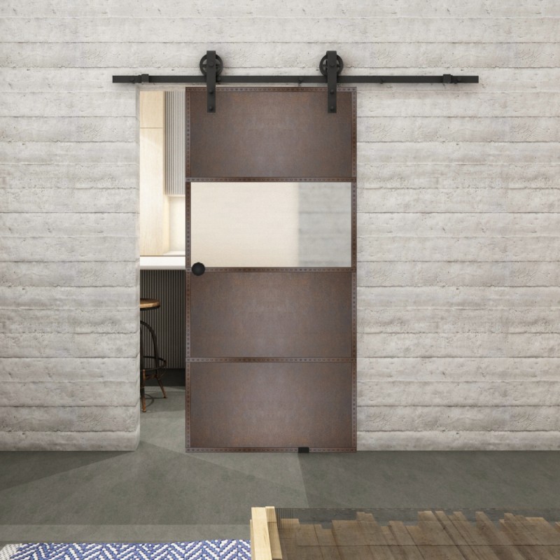 Glasschiebetür BARN-LINE Loft Rosteisen Genietet 26 Blickdicht Glasschiebetür BARN-LINE Loft Rosteisen Genietet 26 Blickdicht